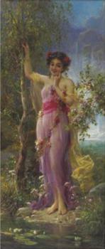 Hans Zatzka : Girls with garlands of flowers